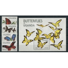 MARIPOSAS SERIE COMPLETA DE ESTAMPILLAS MINT + BLOQUE UGANDA 16 EUROS !!!